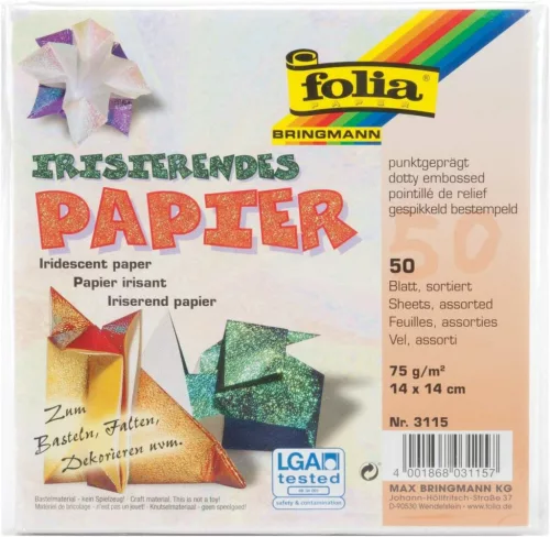 Irrizáló, textúrált papír, 75g, 14x14cm, 50 ív/csg, pöttyös dombornyomás, vegyes színek - Folia