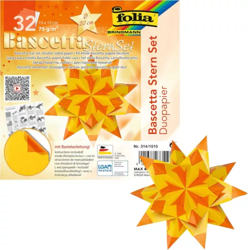 Bascetta csillag készlet, DUO papír, 15x15cm 32 ív/csg, sárga/narancs