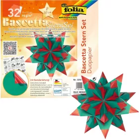   Bascetta csillag készlet, DUO papír, 15x15cm 32 ív/csg, piros/zöld
