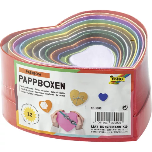 Színes díszdoboz szett SZÍV alakú, 12 db, vegyes méretek - Folia