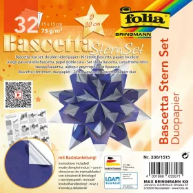   Bascetta csillag készlet, DUO papír, 15x15cm 32 ív/csg, kék/ezüst