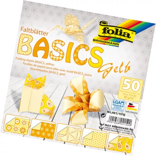 Hajtogatós papír BASIC SÁRGA 80g/m², 15x15cm 50 ív/csg, 5 minta