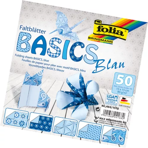 Hajtogatós papír BASIC KÉK 80g/m², 15x15cm 50 ív/csg, 5 minta