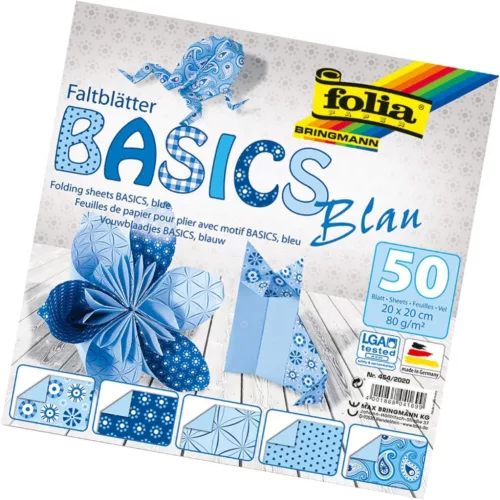 Hajtogatós papír BASIC KÉK 80g/m², 20x20cm 50 ív/csg, 5 minta