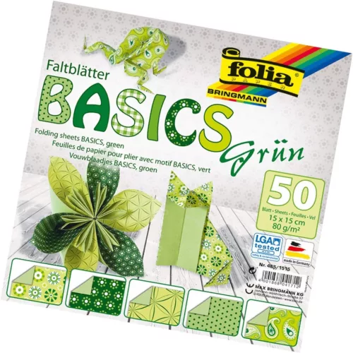 Hajtogatós papír BASIC ZÖLD 80g/m², 15x15cm 50 ív/csg, 5 minta