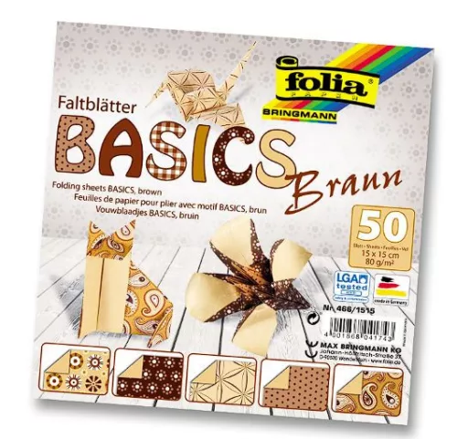Hajtogatós papír BASIC BARNA 80g/m², 15x15cm 50 ív/csg, 5 minta