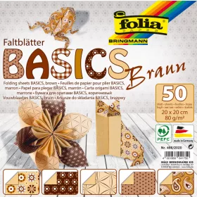   Alap origami papír, barna, 80g, 20x20cm, 50 ív/csg, 5 válogatott minta - Folia
