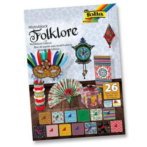 Dekorációs papír készlet (folklór) 80g és 270g, 24x34cm, 26 ív/csg, vegyes - Folia