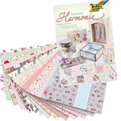 Mintás dekorkarton tömb (harmónia) 24x34cm, 26 ív/csg, vegyes - Folia