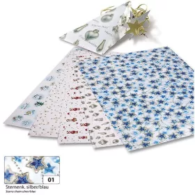   Dekorkarton karácsonyi - csillag mintás, 270g/m², 50x70cm 10 ív/csg, ezüst/kék