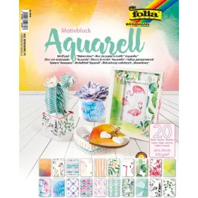   Dekorációs papír készlet (akvarell) 270g, 24x34cm, 20 ív/csg, vegyes - Folia
