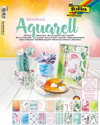 Dekorációs papír készlet (akvarell) 270g, 24x34cm, 20 ív/csg, vegyes - Folia
