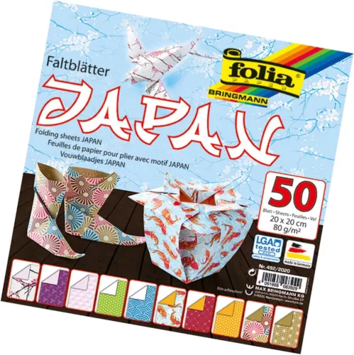 "JAPÁN" origami papír, 80g, 20x20cm, 50 ív/csg, 10 válogatott minta - Folia