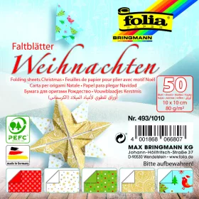   Karácsonyi origami papír, 80g, 10x10cm, 50 ív/csg, 5 válogatott minta - Folia