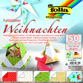   Karácsonyi origami papír, 80g, 20x20cm, 50 ív/csg, 5 válogatott minta - Folia