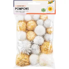   Pompon csomag GLITTER KARÁCSONY, 30 db, vegyes színek és méretek 1-5 cm - Folia