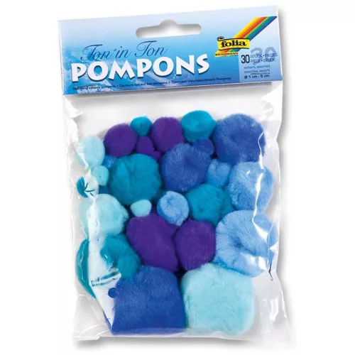Pompon csomag kék árnyalatok, 30 db, vegyes méretek 1-5 cm - Folia