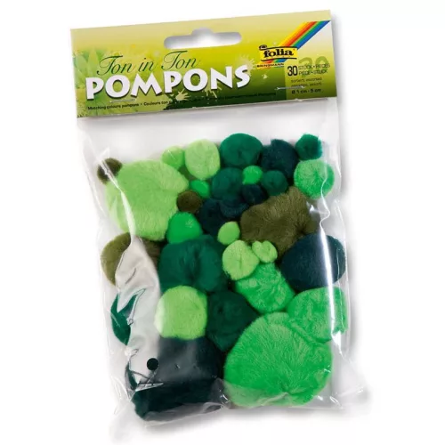 Pompon csomag zöld árnyalatok, 30 db, vegyes méretek 1-5 cm - Folia