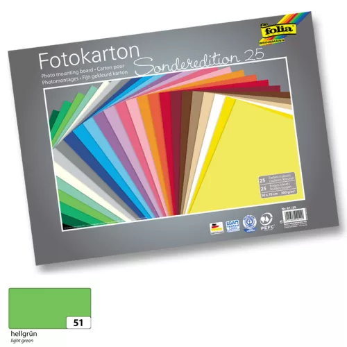 Fotókarton 300g, 50x70cm, 25 ív/csg, világoszöld - Folia