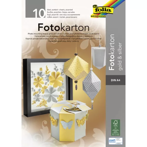 Fotókarton tömb, A/4 10 ív/csg, arany és ezüst
