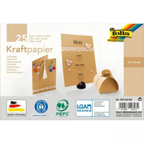 Kraft papír natúr színű "98", 120g, 50x70cm, 25 ív/csg - Folia