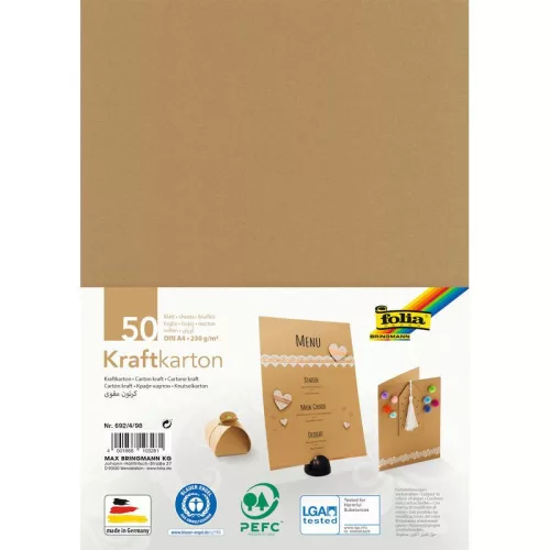 Kraft papír natúr színű "98", 230g, A/4, 50 ív/csg - Folia