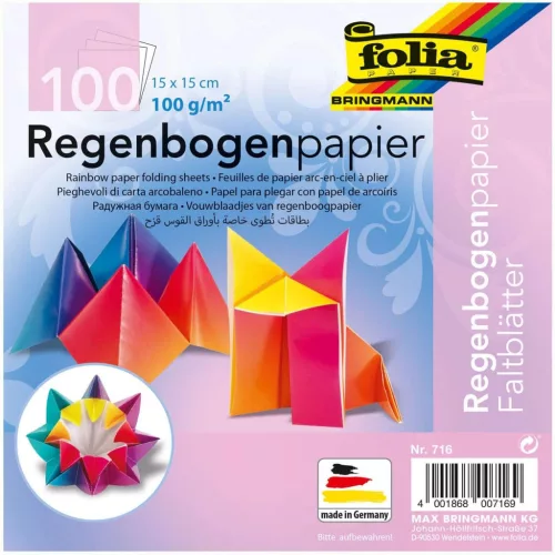Szivárvány design origami papír, 15x15cm, 100 ív/csg - Folia