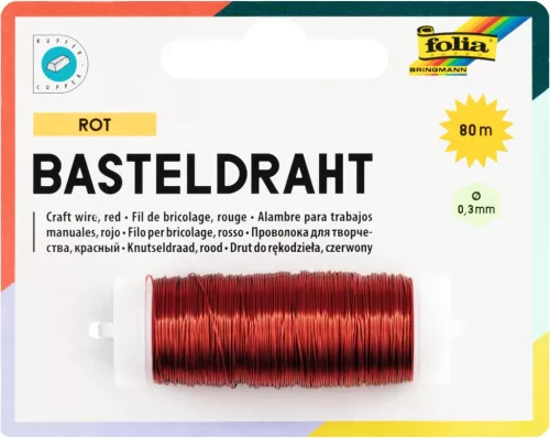Hobbi drót, rozsdamentes, 0,3 mm × 80 m, piros, réz - Folia