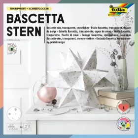   Transzparens Bascetta-csillag, 115g, 20x20cm, 32 ív/csg, fehér/ezüst hópehely - Folia
