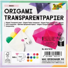   Transzparens origami papír, 42g, 10x10cm, 500 ív/csg, 10 válogatott szín - Folia