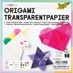   Transzparens origami papír, 42g, 15x15cm, 500 ív/csg, 10 válogatott szín - Folia
