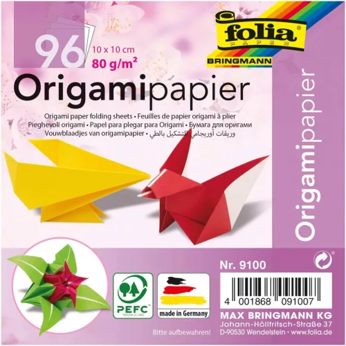 Origami hajtogató papír, 80g, 10x10cm, 96 ív/csg, vegyes színek - Folia