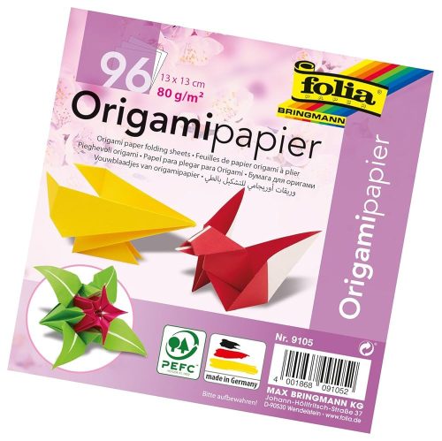 Origami hajtogató papír, 80g, 13x13cm, 96 ív/csg, vegyes színek - Folia