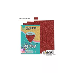 Dekorgumi glitteres A/4, 10 ív/csomag - piros SC1215