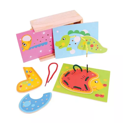 Állatos fűzőjáték fából