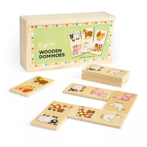 Fa dominó készlet farm állatokkal