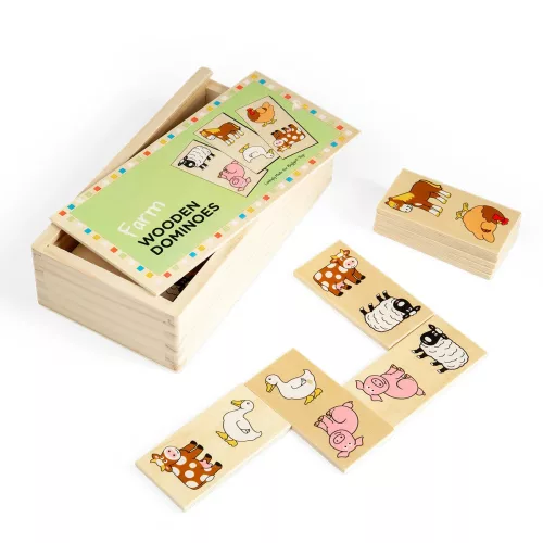 Fa dominó készlet farm állatokkal