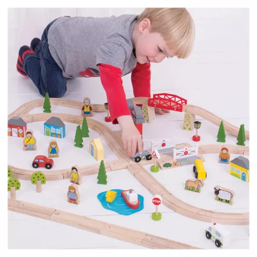 Városi és vidéki témájú fa vonatkészlet