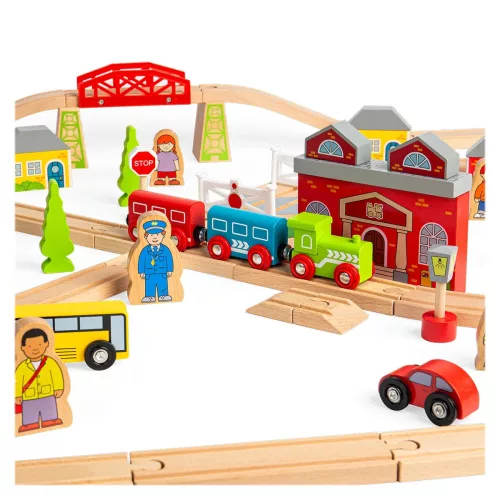 Városi és vidéki témájú fa vonatkészlet