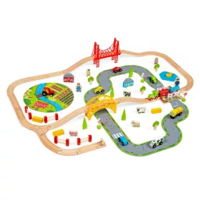 Fa vasút és autóút játék szett