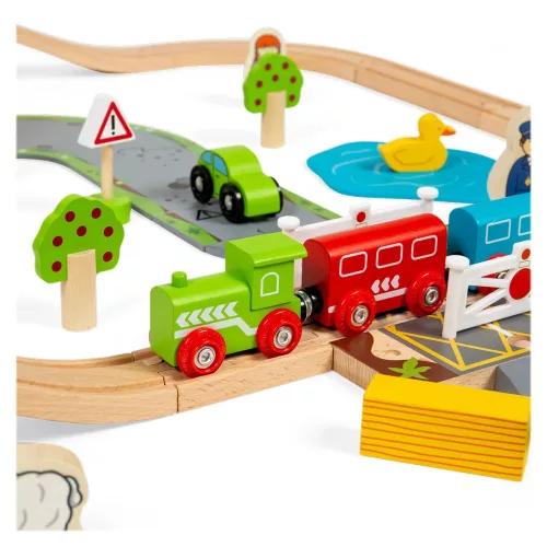 Fa vasút és autóút játék szett