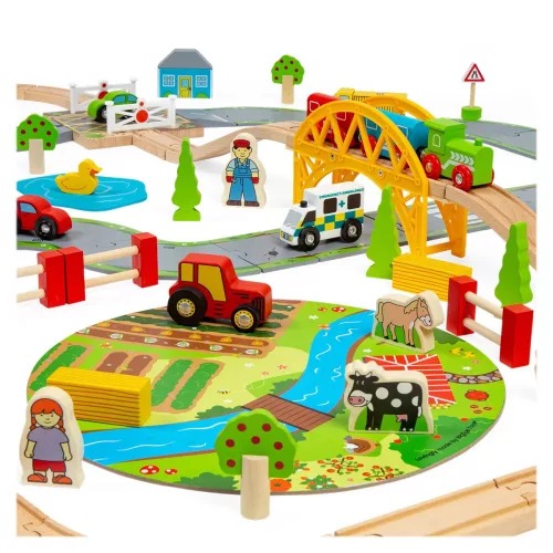 Fa vasút és autóút játék szett