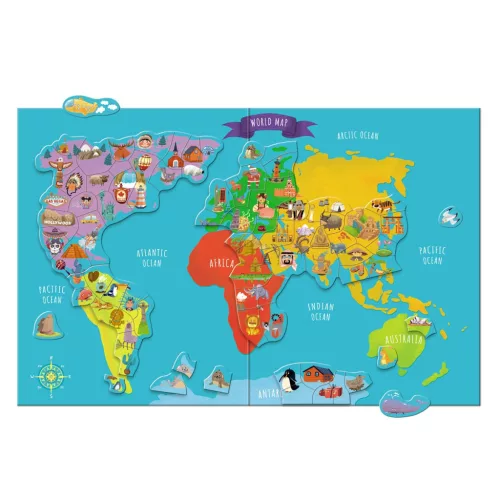 Világtérkép, mágneses puzzle, 136 darabos