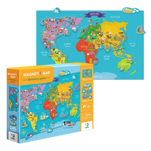 Világtérkép, mágneses puzzle, 136 darabos