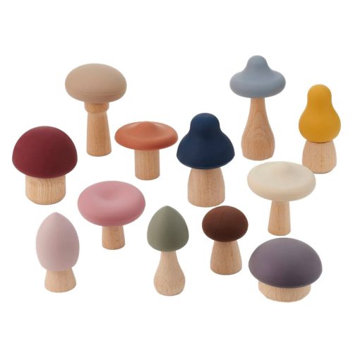 Erdei gombakészlet fából és szilikonból, 12 db, SiliSoft
