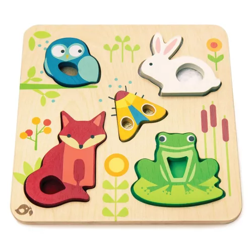 Tapintós fa puzzle állatokkal, Tender Leaf
