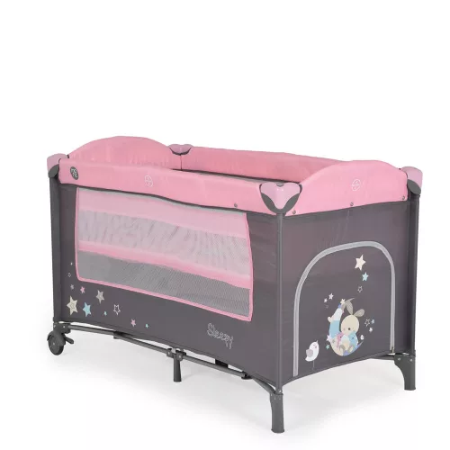 Moni Sleepy összecsukható luxus utazóágy 2 szint+pelenkázó+ játék pink