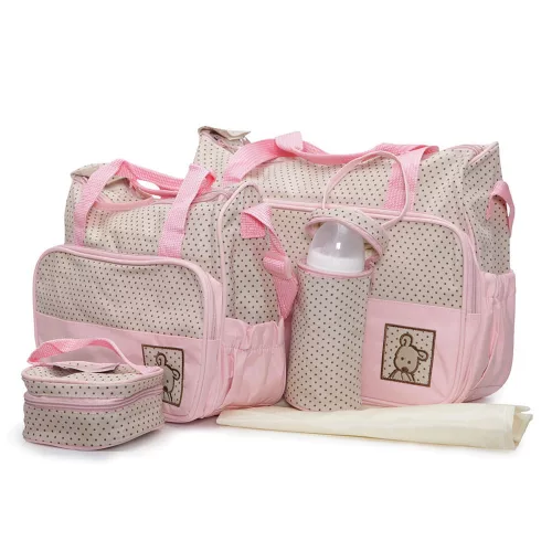 STELLA kismama táska 5dbos szett, pelenkázólappal PINK/BÉZS
