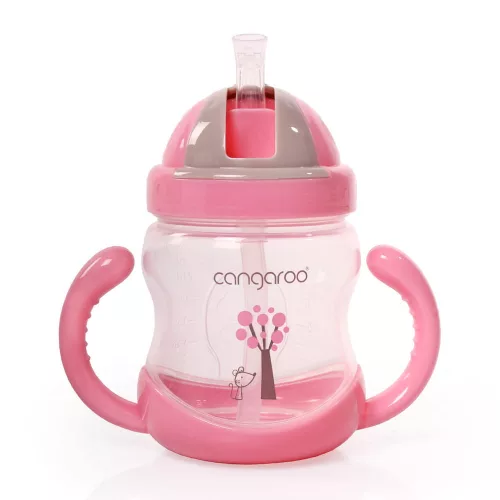 BOO itatópohár szívószállal, fogantyúval 280ml PINK