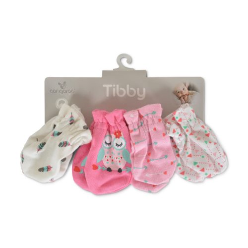 TIBBY kis kesztyűk 4 pár újszülött méret pamut lányos/PINK